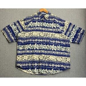 Abstract 90s Surf Mens XL Button Up Bugle Boy Company Shirt Blue Cream